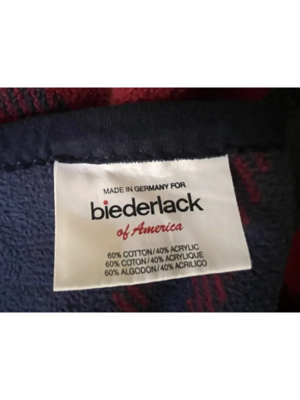 VTG Biederlack Blanket Reversible Plaid Red Blue Throw 75”x 58” Cabincore Twin
